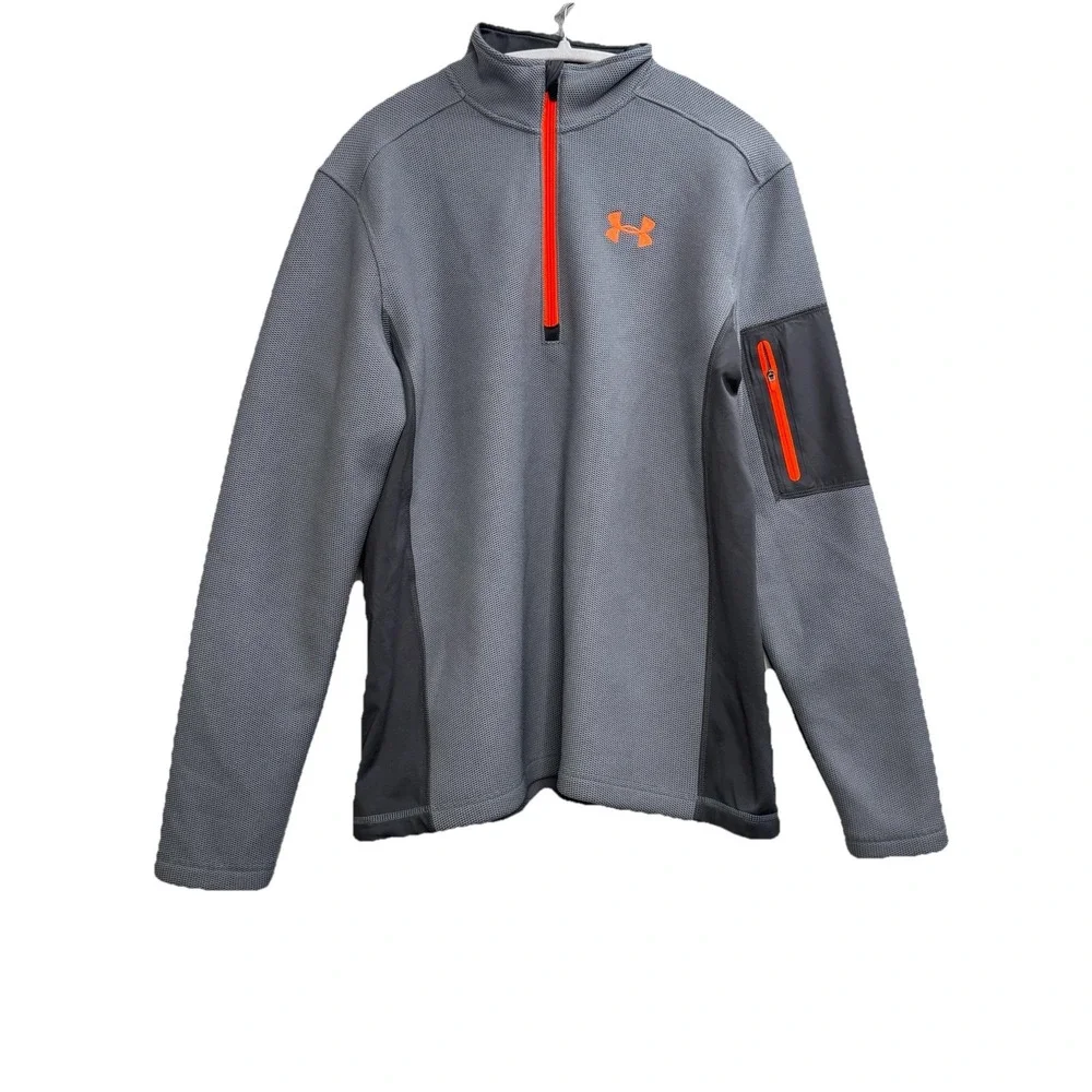 Under Armour Men's Loose Light Gray 1/4th‎ Zip Thick Sweater Medium Men's Winter